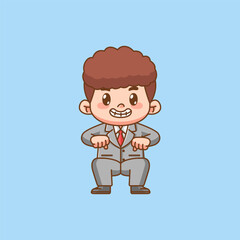BUSINESS1Cute businessman dancing in suit office workers kawaii chibi character mascot illustration outline style design