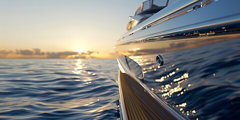 Luxury yacht tender cruising, close-up on the glossy finish, clear skies, symbol of opulence and adventure 