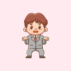 Cute businessman clueless suit office workers kawaii chibi character mascot illustration outline style design