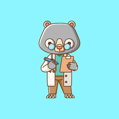 Cute bear doctor medical personnel chibi character mascot icon flat line art style illustration concept cartoon 0