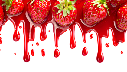 melt strawberry Jam dripping line from the top, isolated on transparent background, copyspace
