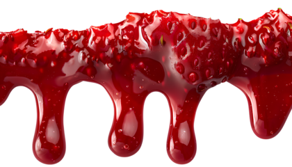 melt strawberry Jam dripping line from the top, isolated on transparent background, copyspace