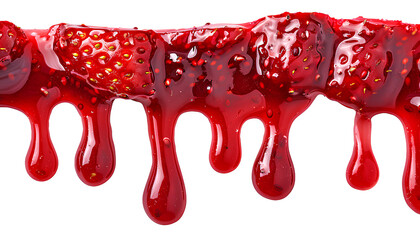 melt strawberry Jam dripping line from the top, isolated on transparent background, copyspace