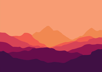 Landscape with mountains vector. Vector illustration in flat style.