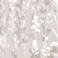 Delicate vector pattern with wild flowers, herbs botanicals - 775540192