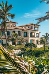 Fototapeta na wymiar Professional Photography of a Beachfront Villa With Stunning Ocean Views, Private Access to the Shore, and Luxurious Outdoor Amenities, Generative AI
