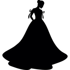 Bride in wedding dress, princess silhouettes vector, pretty bridesmaids, wedding card