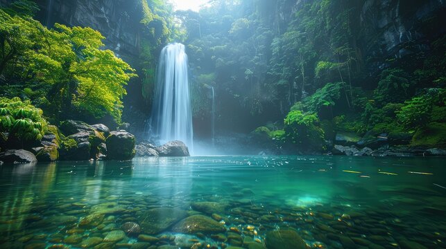 Tumalog Falls Hidden Gem, Highlight the hidden gem that is Tumalog Falls in the Philippines, tucked away in a lush jungle paradise, offering a serene 