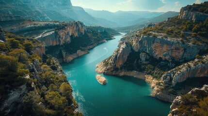 towering cliffs and turquoise waters, highlighting the dramatic landscape carved by the river over millennia