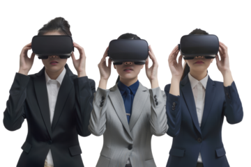 People in China use VR and AR technology to communicate with each other in virtual reality. It's interesting. Isolated on a transparent background.