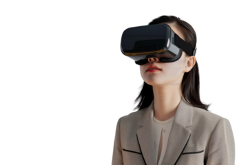 People in China use VR and AR technology to communicate with each other in virtual reality. It's interesting. Isolated on a transparent background.