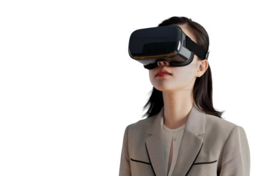 People in China use VR and AR technology to communicate with each other in virtual reality. It's interesting. Isolated on a transparent background.