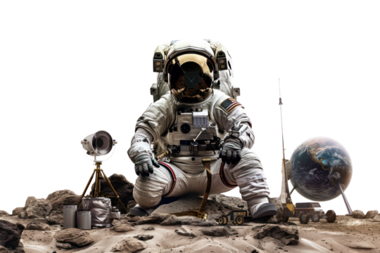 Space Technology: Technology related to space exploration. People are interested in the secrets of the universe and the technology that will help humans travel to other planets, Isolated on a transpar