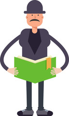 Old Man Character Reading Book

