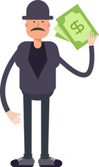 Old Man Character Holding Dollar Banknotes
