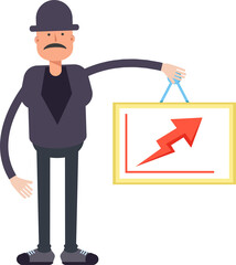 Old Man Character Holding Arrow Chart
