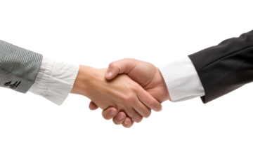 Successful Negotiation: Two men and women shake hands after agreeing on a deal. Demonstrates negotiation skills and professionalism.Isolated on a transparent background.