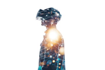 Metaverse: A virtual world that connects people. People are interested in the new experiences the metaverse will offer. Isolated on a transparent background.