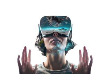 Metaverse: A virtual world that connects people. People are interested in the new experiences the metaverse will offer. Isolated on a transparent background.