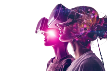 Metaverse: A virtual world that connects people. People are interested in the new experiences the metaverse will offer. Isolated on a transparent background.