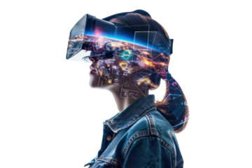 Metaverse: A virtual world that connects people. People are interested in the new experiences the metaverse will offer. Isolated on a transparent background.