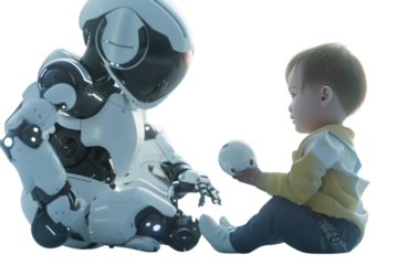 AI Dear Friend: A cute AI robot playing with a child. Reflects on the relationship between humans and AI 