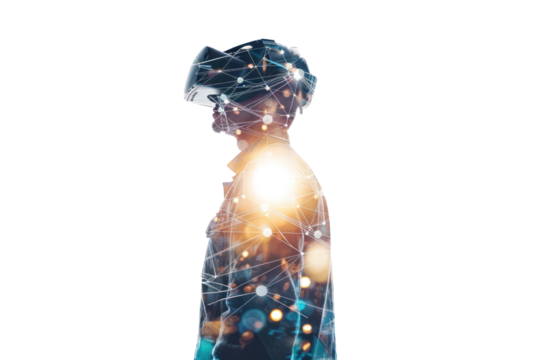 Metaverse: A virtual world that connects people. People are interested in the new experiences the metaverse will offer. Isolated on a transparent background.