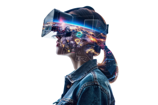 Metaverse: A virtual world that connects people. People are interested in the new experiences the metaverse will offer. Isolated on a transparent background. - Powered by Adobe