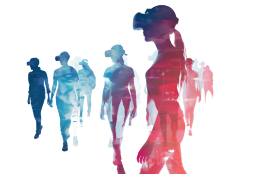 Metaverse: A virtual world that connects people. People are interested in the new experiences the metaverse will offer. Isolated on a transparent background.