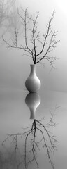  Black and white photo of Vase, Fragile Beauty, Divergent Realities mirror on the table