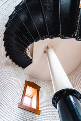 metal spiral staircase inside lighthouse