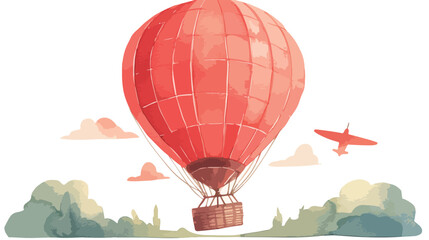 Hot air balloon. Hand-drawn jet. Real watercolor dr - obrazy, fototapety, plakaty