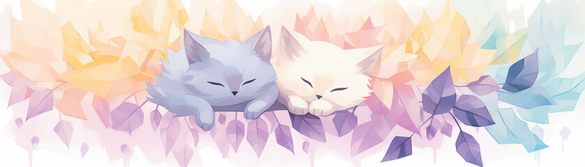 Cat napping under a canopy of pastel origami cranes a serene and cute close-up - obrazy, fototapety, plakaty