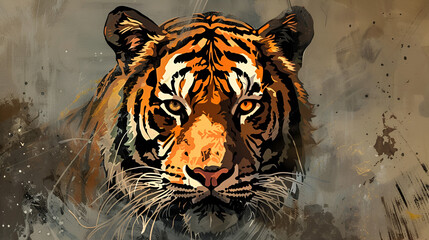 Artistic Style Painting Drawing of Tiger Aspect 16:9