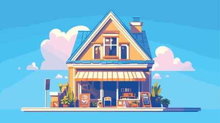 House online shop store icon 2d flat cartoon vactor