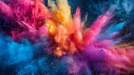 Colorful explosion of holi powder, capturing the essence of the festival in a vibrant and dynamic image - obrazy, fototapety, plakaty