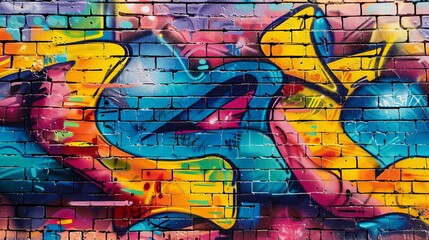 Colorful graffiti on a brick wall, vibrant urban street art background