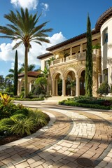 Fototapeta na wymiar Professional Photography of a Luxurious Mansion Showcasing its Grand Exterior, Landscaped Gardens, and Expansive Grounds, Generative AI