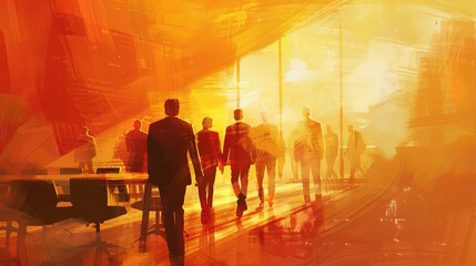 Company core values of responsibility, ethics, and goals, digital painting