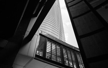 Urban geometryconcept of skyscraper through glass framework