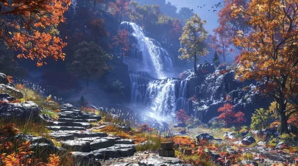 Foto op Canvas Waterfall trails, Showcase the journey to reach a waterfall, highlighting the scenic trails and pathways that lead visitors through breathtaking landscapes © Chom