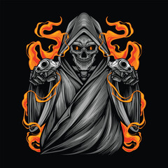 skull reaper holding handgun vector