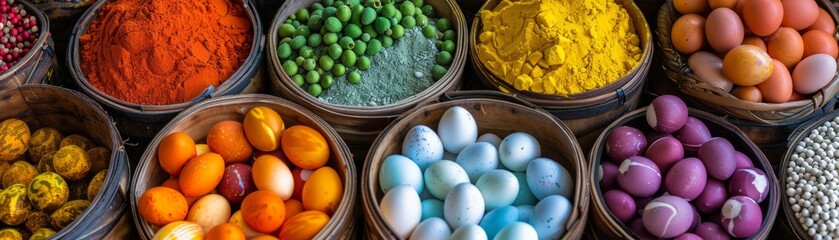 Silk Road spices Easter eggs with exotic spices and colorful markets - obrazy, fototapety, plakaty