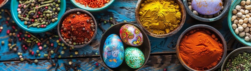 Silk Road spices Easter eggs with exotic spices and colorful markets - obrazy, fototapety, plakaty