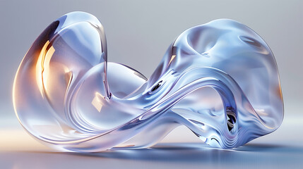 abstract translucent amorphous glass flowing fluid waves on white background. - obrazy, fototapety, plakaty