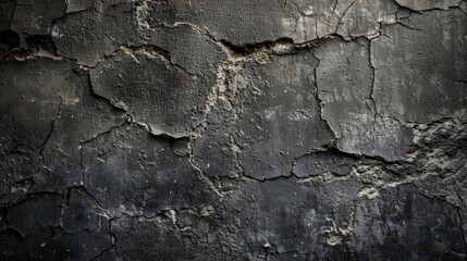Dark anthracite grunge concrete wall texture background with aged cracks, abstract design illustration - obrazy, fototapety, plakaty