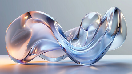 abstract translucent amorphous glass flowing fluid waves on white background. - obrazy, fototapety, plakaty