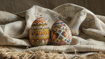 Tribal tapestry Easter eggs with traditional tribal patterns and colors - obrazy, fototapety, plakaty