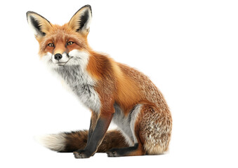 Fototapeta premium A charming fox seated and grinning, isolated against a white backdrop.