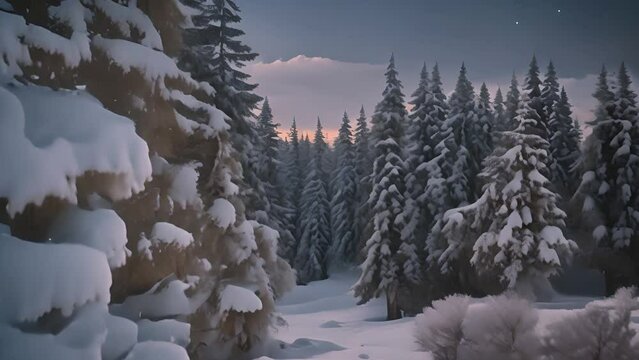 Snow Covered Forest With Dense Trees Generative AI